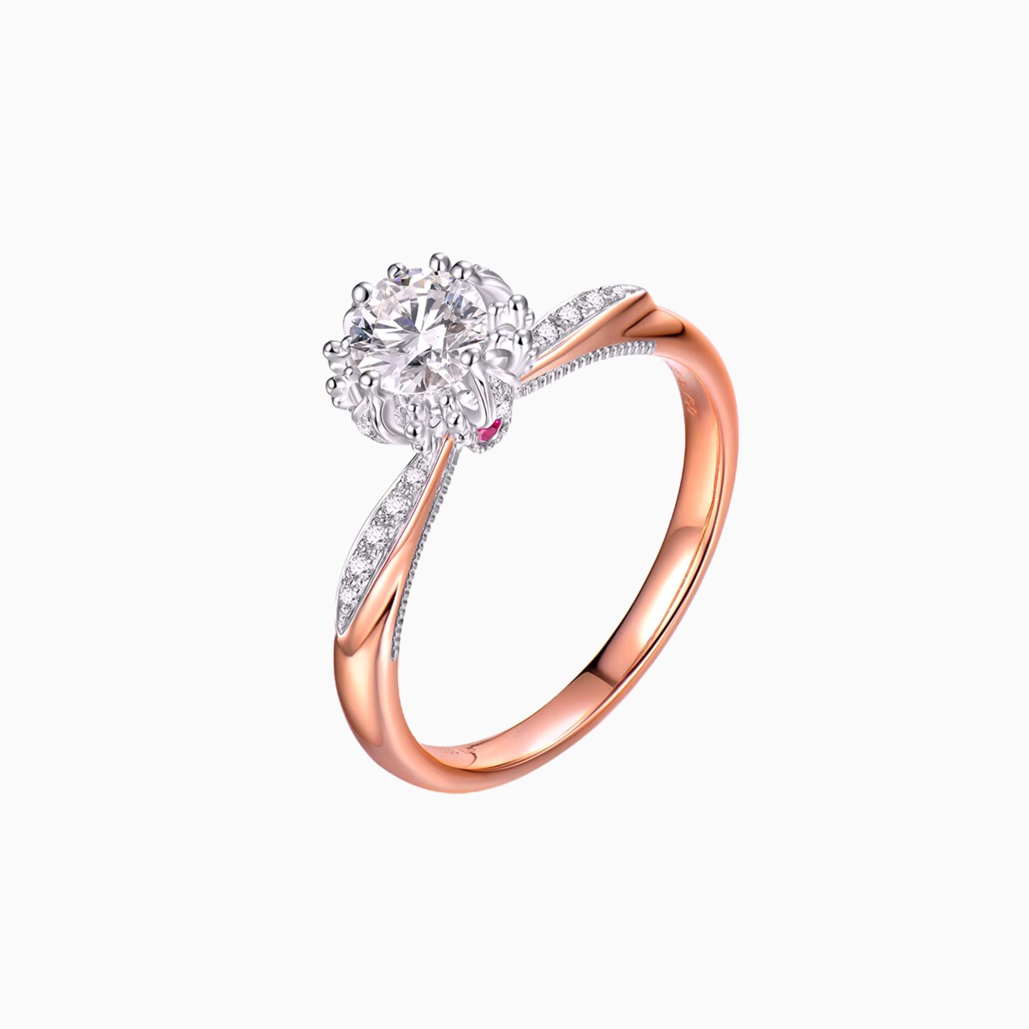 Rosebloom Duo Gold Petal Crown Solitaire with Red Ruby Engagement Ring