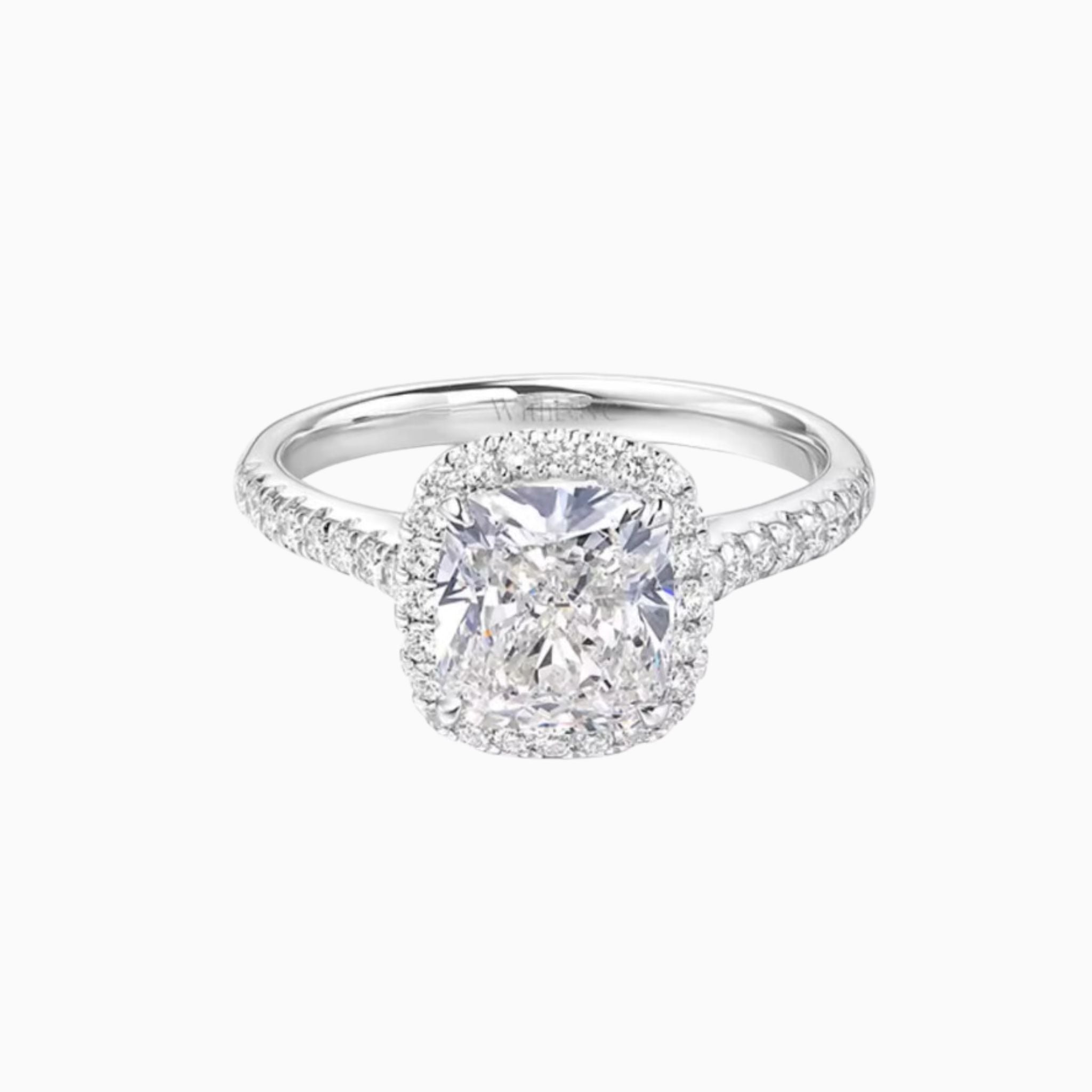 Millau Cushion Brilliant Halo Ring with Pavé Bands