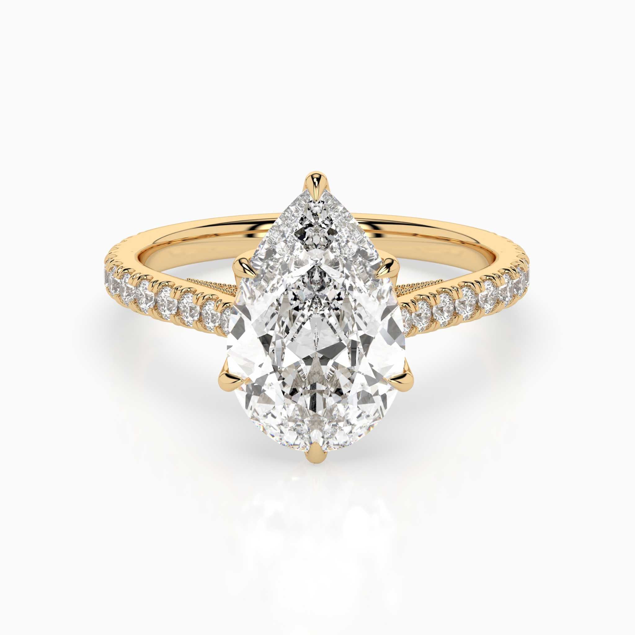 The Olivette: Pear Milgrain Pavé Engagement Ring