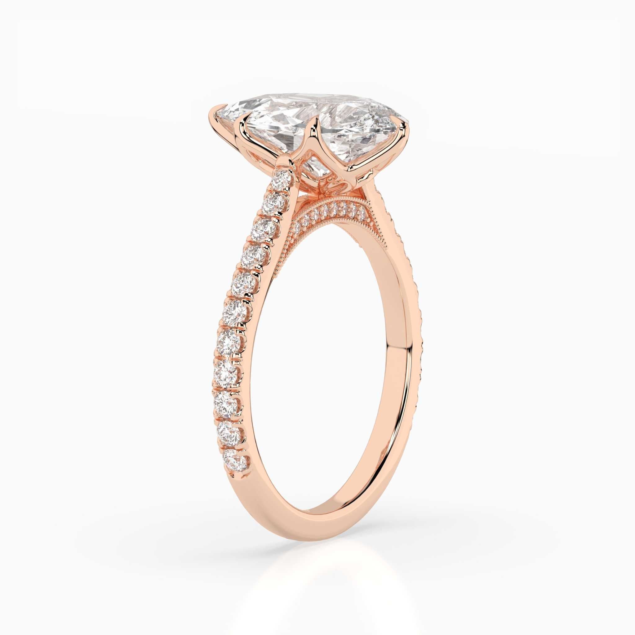 <b>Build Your Own</b> <br>The Olivette: Pear Milgrain Pavé Engagement Ring<br>