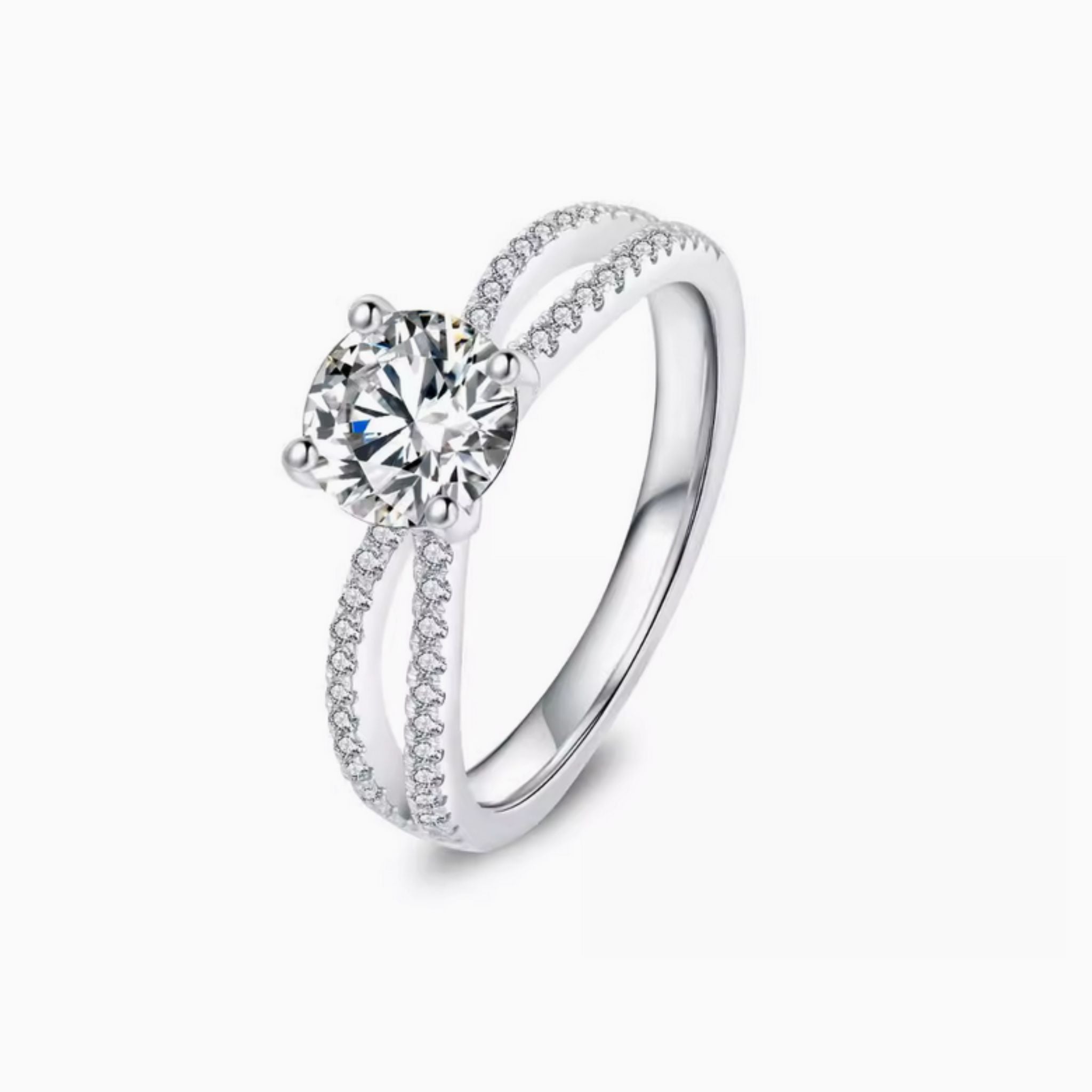 Adonide Round Brilliant Engagement Ring with Twin Diamond Bands: 1 - Carat