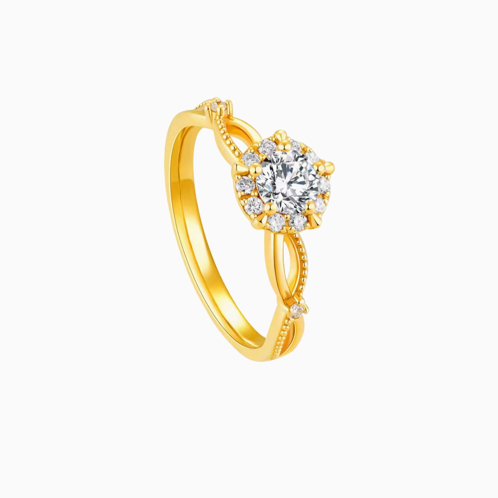 Alluring Sun Round Brilliant Diamond 24K Gold Ring with Ribbon bands (999 Gold)