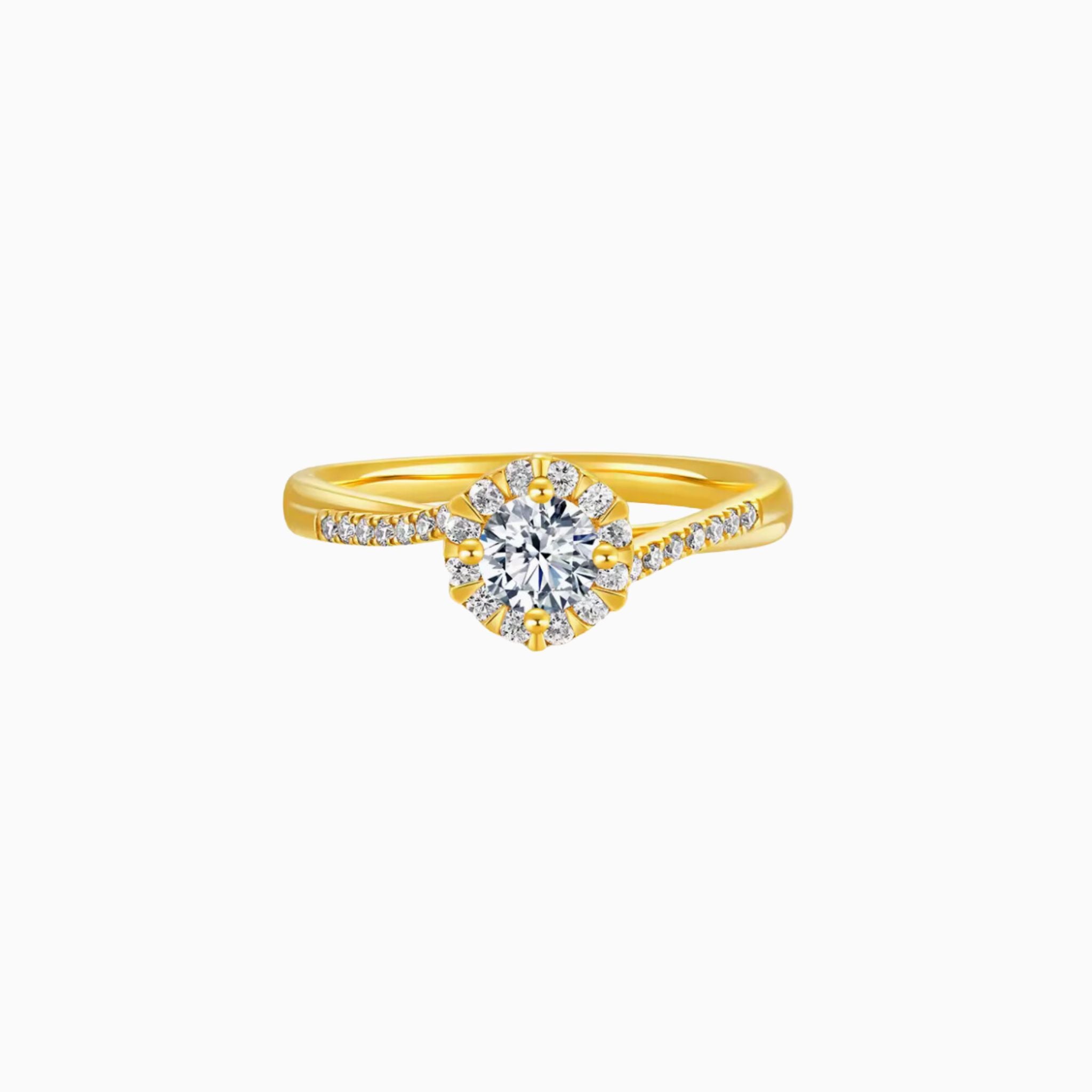 Isla Round Halo Brilliant 24K Ring with Curved Pave Bands (999 Gold)