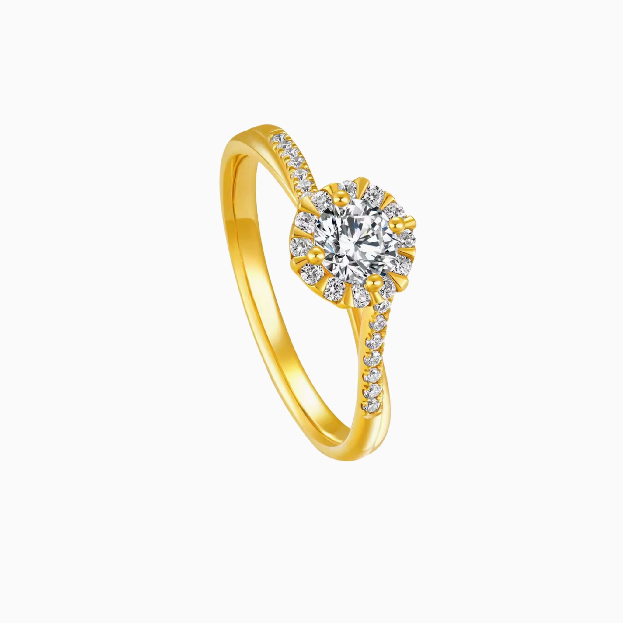 Isla Round Halo Brilliant 24K Ring with Curved Pave Bands (999 Gold)