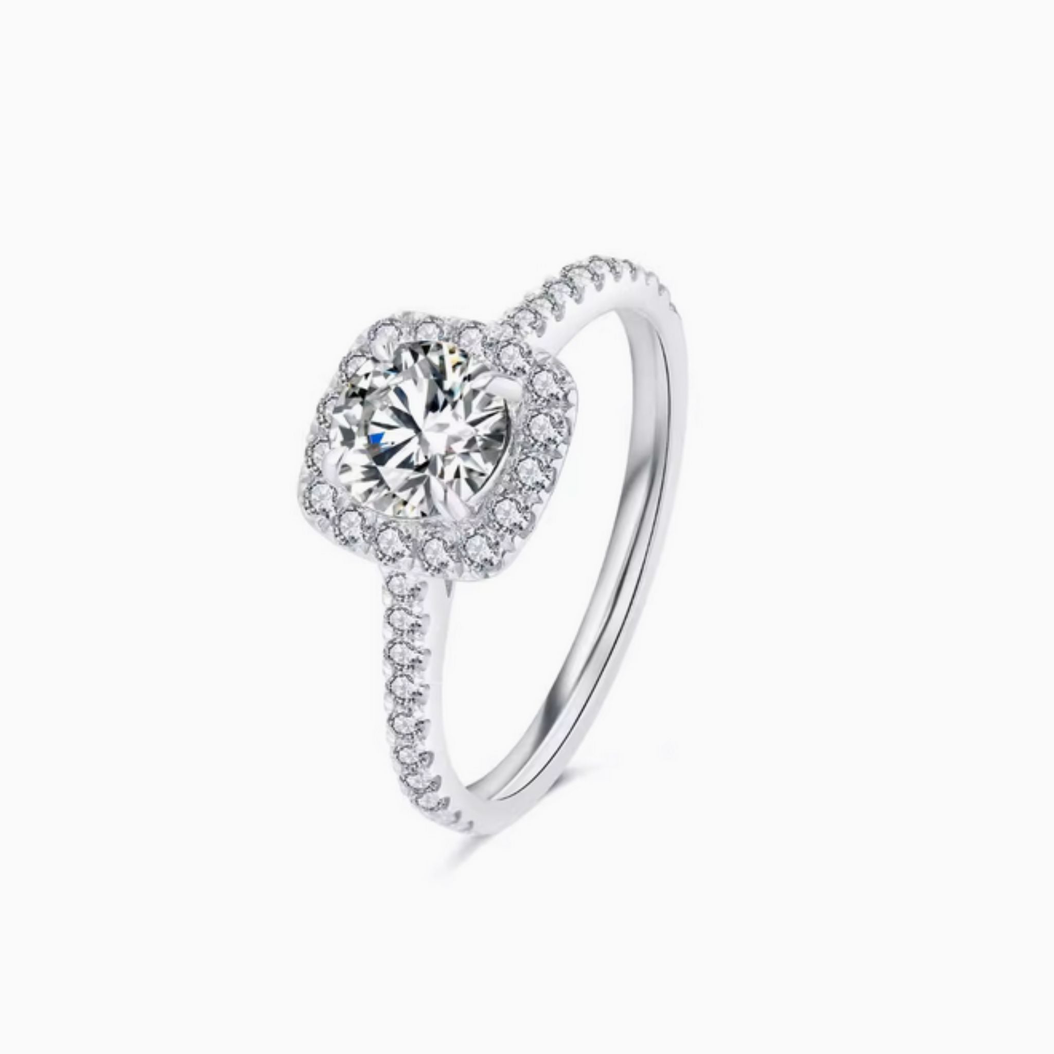 Valence Round Brilliant Square Halo Engagement Ring with Pavé Bands: 1 - Carat