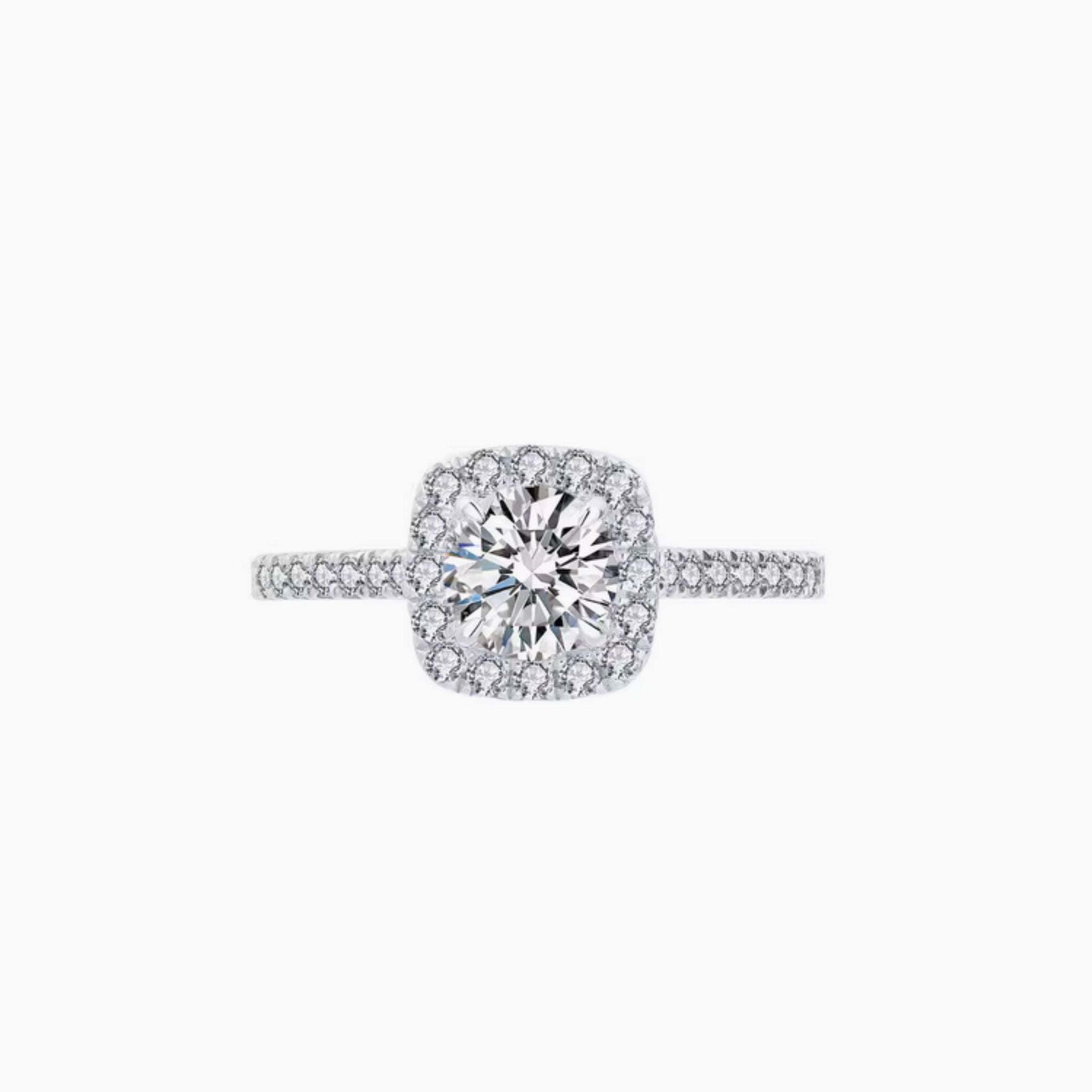 Valence Round Brilliant Square Halo Engagement Ring with Pavé Bands: 1 - Carat