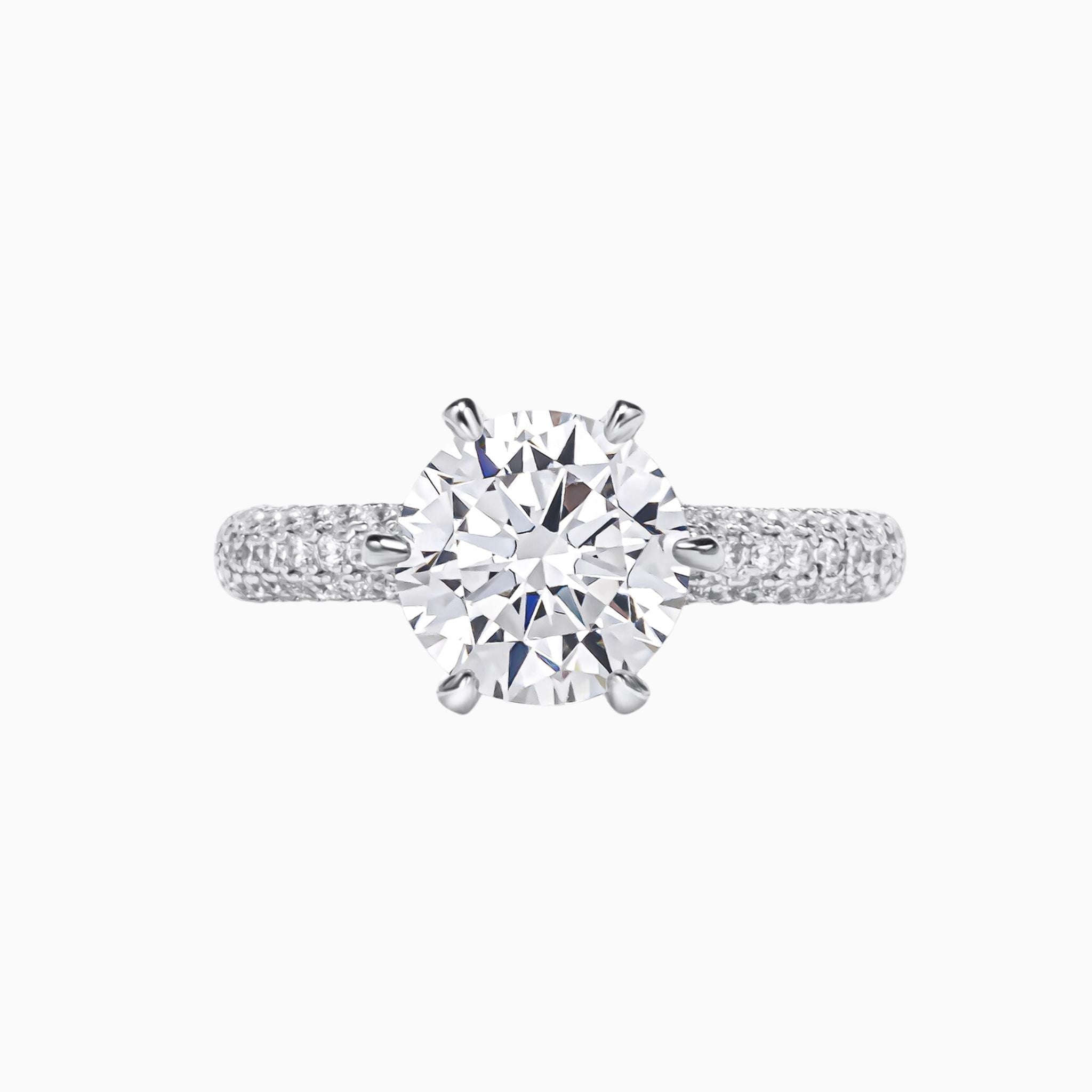 Star Burst Round Brilliant Engagement Ring with 3D Pave Bands