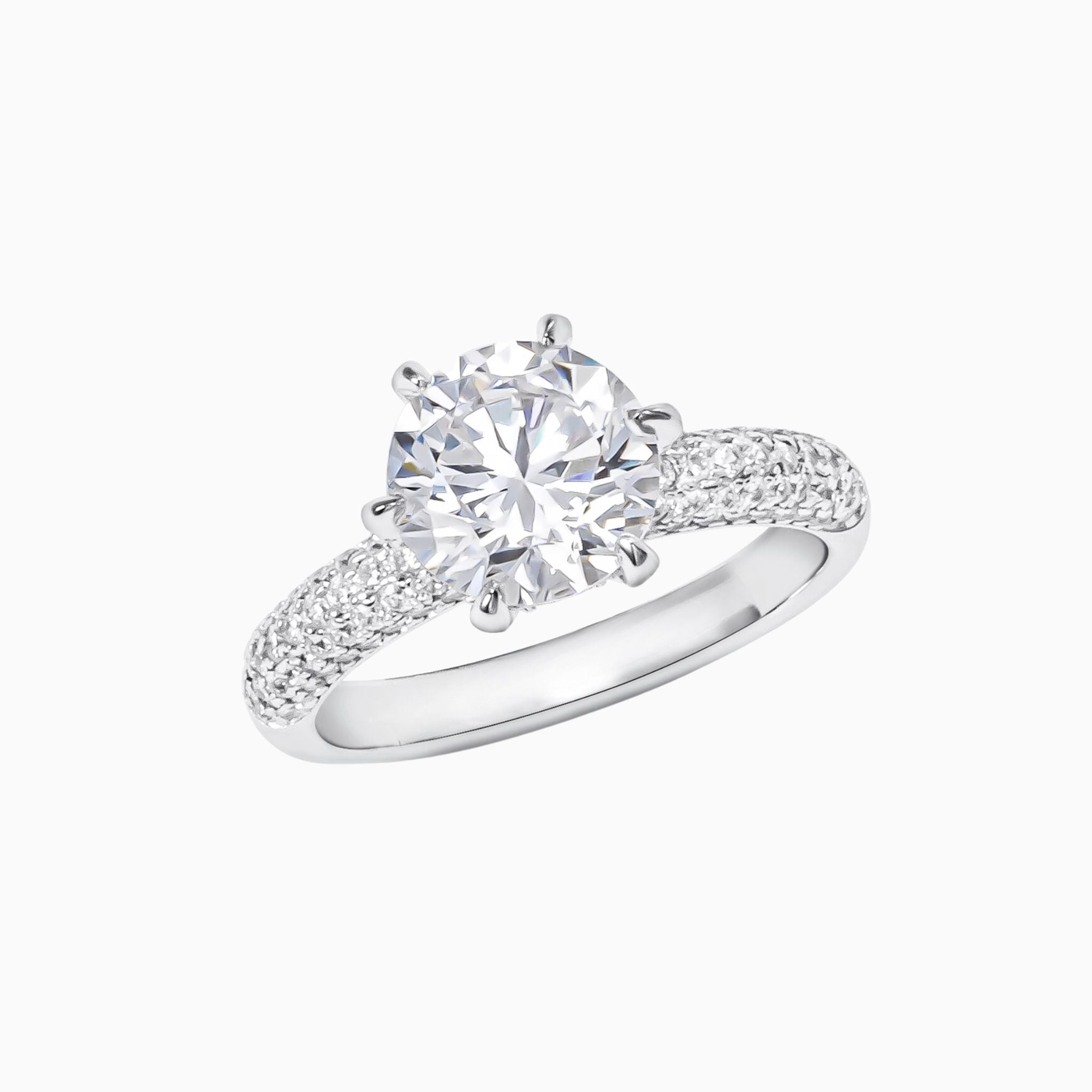 Star Burst Round Brilliant Engagement Ring with 3D Pave Bands