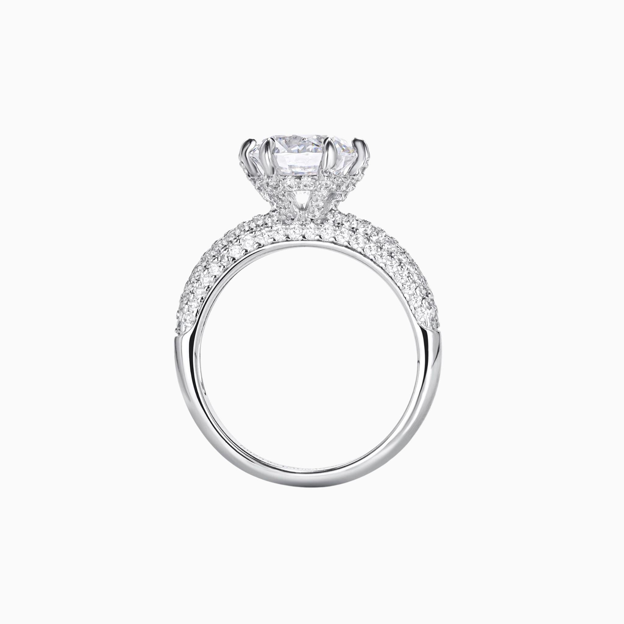 Star Burst Round Brilliant Engagement Ring with 3D Pave Bands