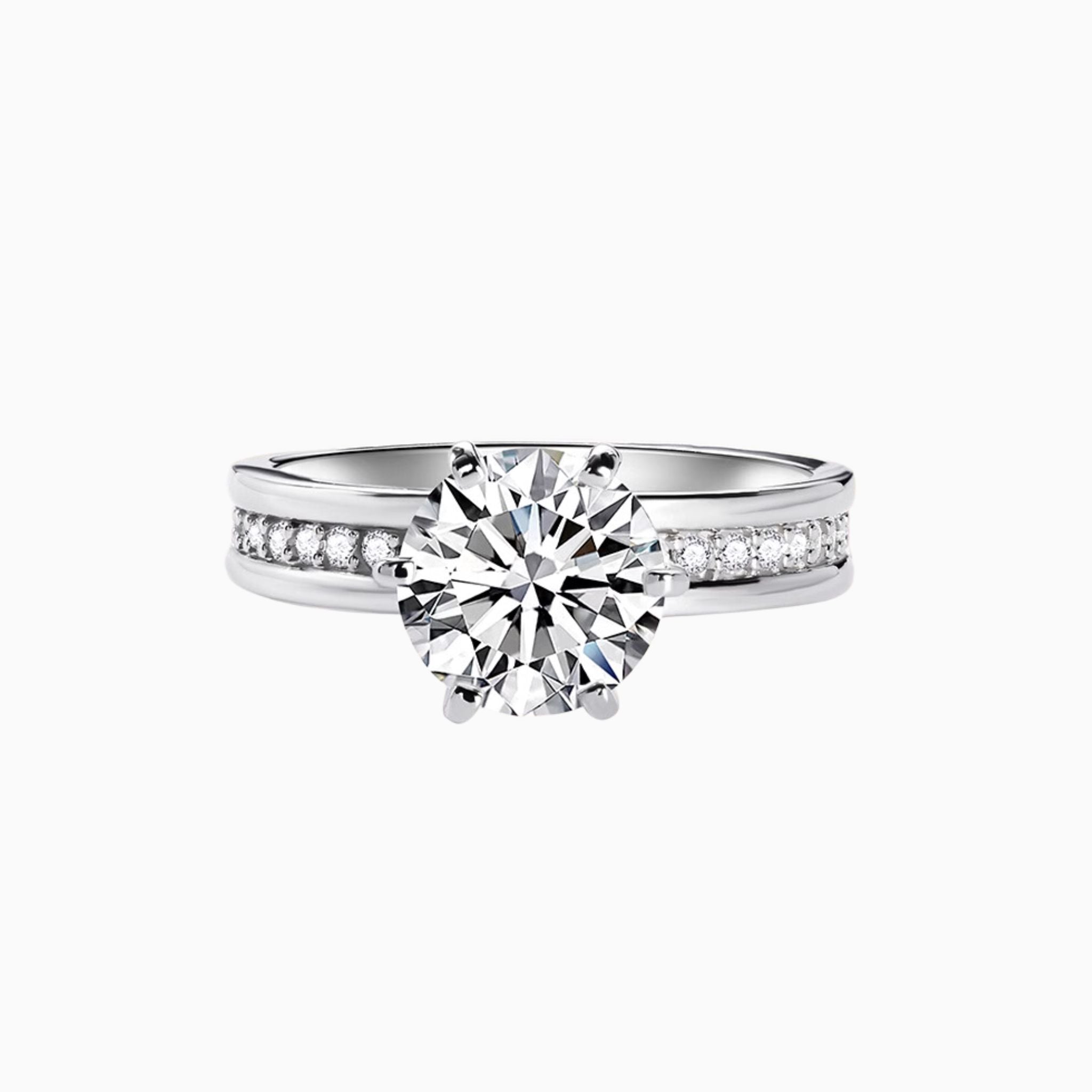 Lunaire Crown Forever Round Brilliant Engagement Ring with Diamonds On Band: 1 - Carat