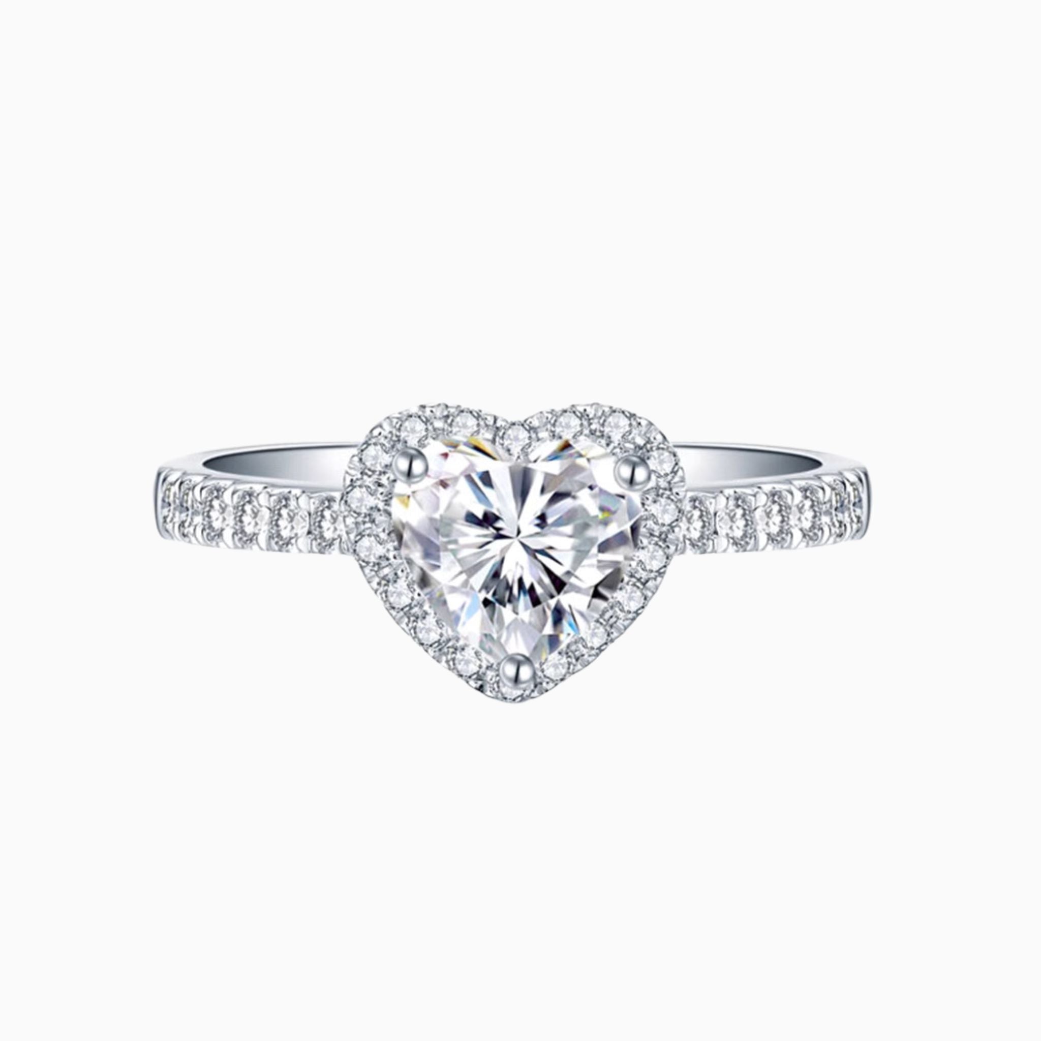 Companionship Heart Brilliant Engagement Ring with Halo and Pavé Band