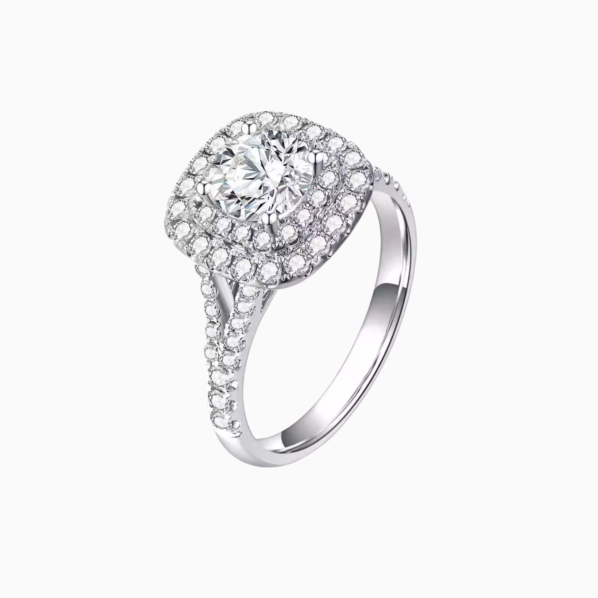 Stellaire Double Halo with Diamonds on Band: 1 - Carat