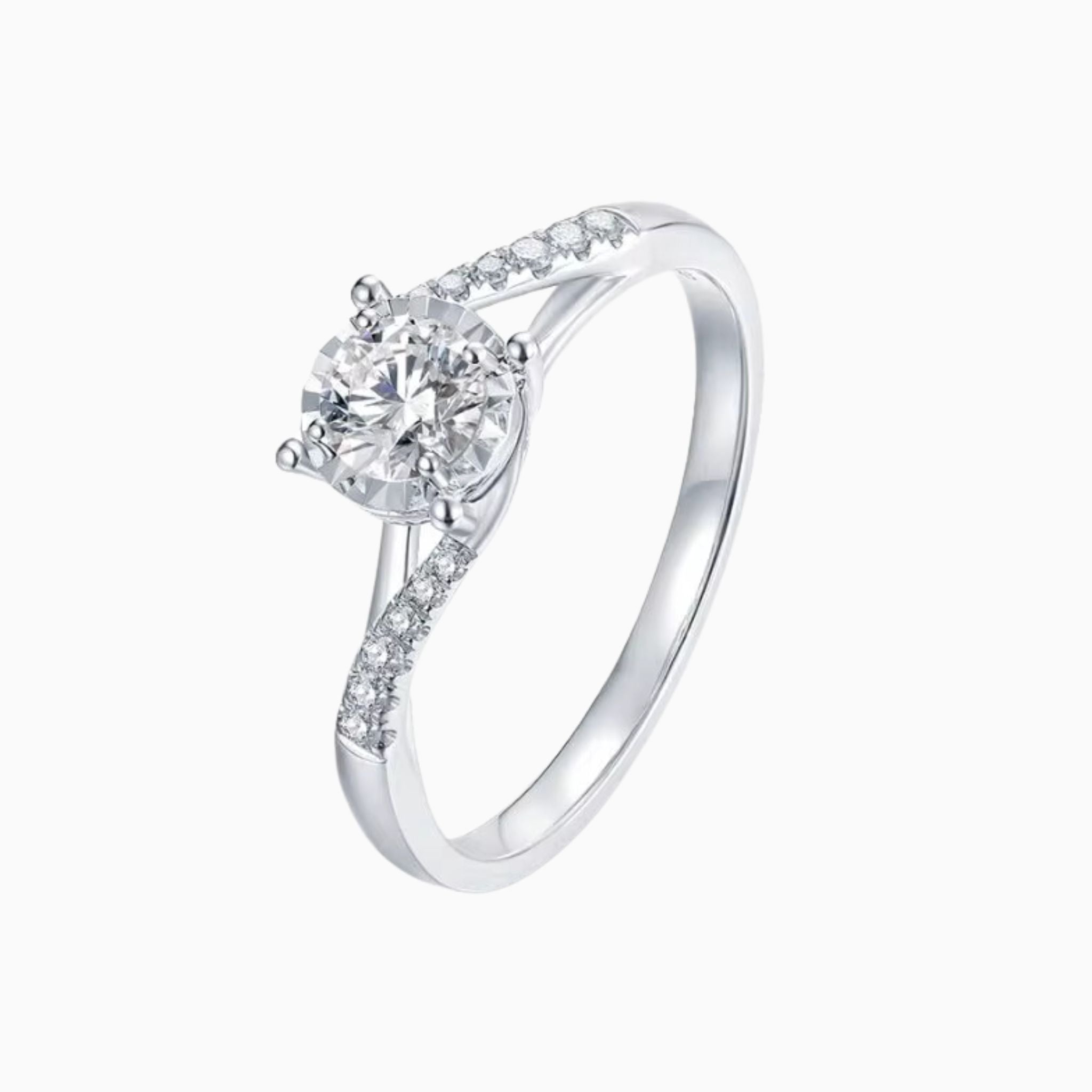 Believe Curved Band Engagement Ring with Diamonds on Band