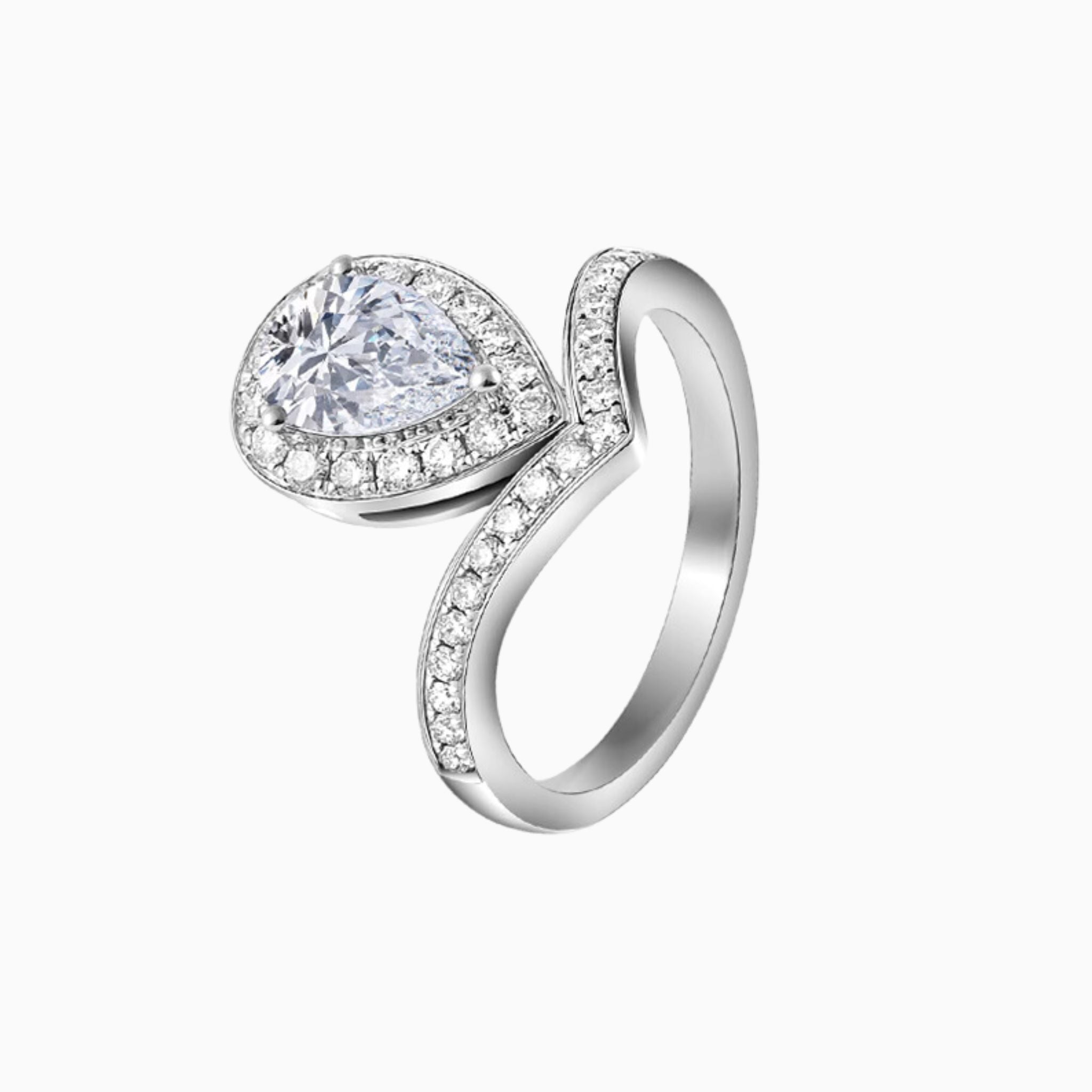 Pear Halo Ring with Diamonds on Band