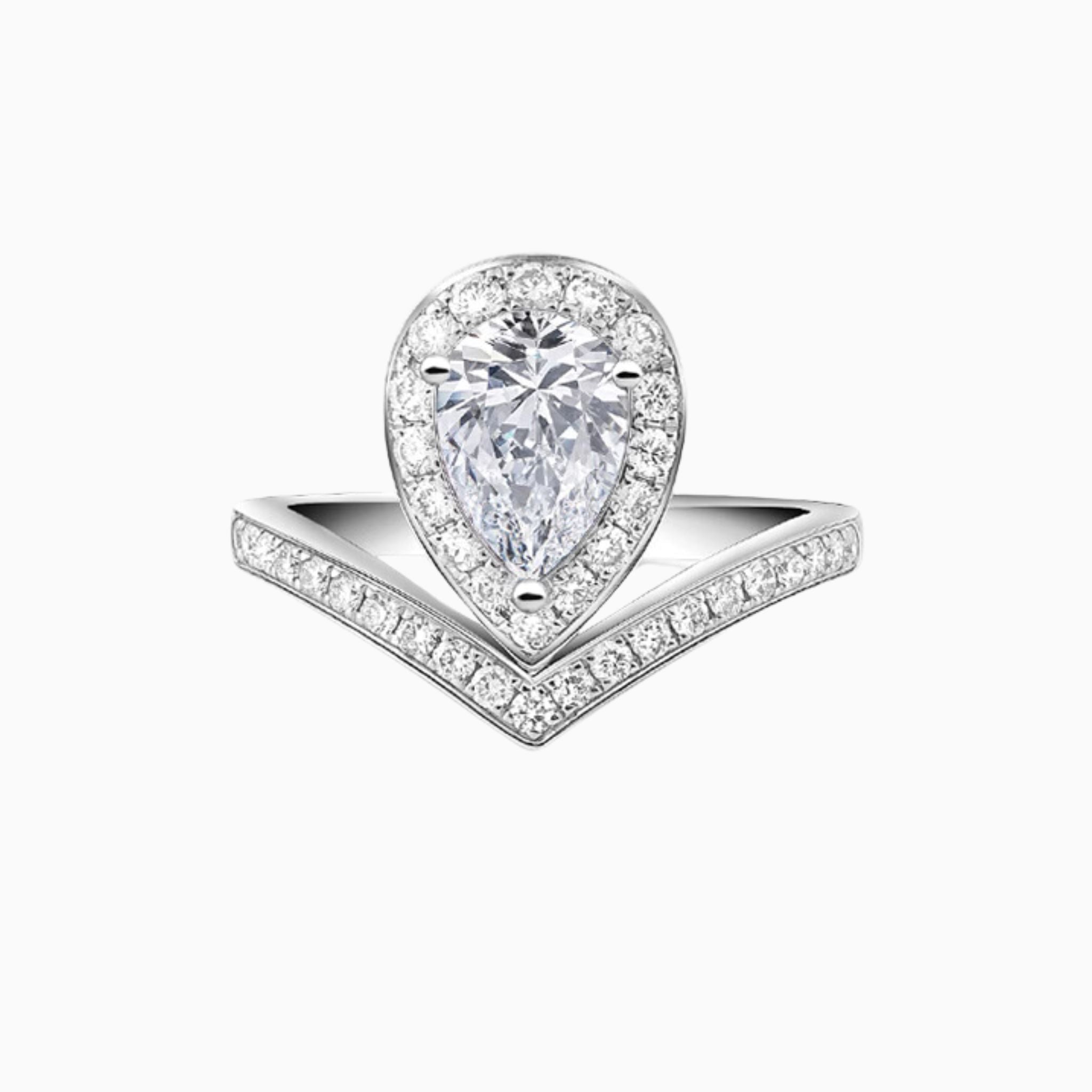 Pear Halo Ring with Diamonds on Band