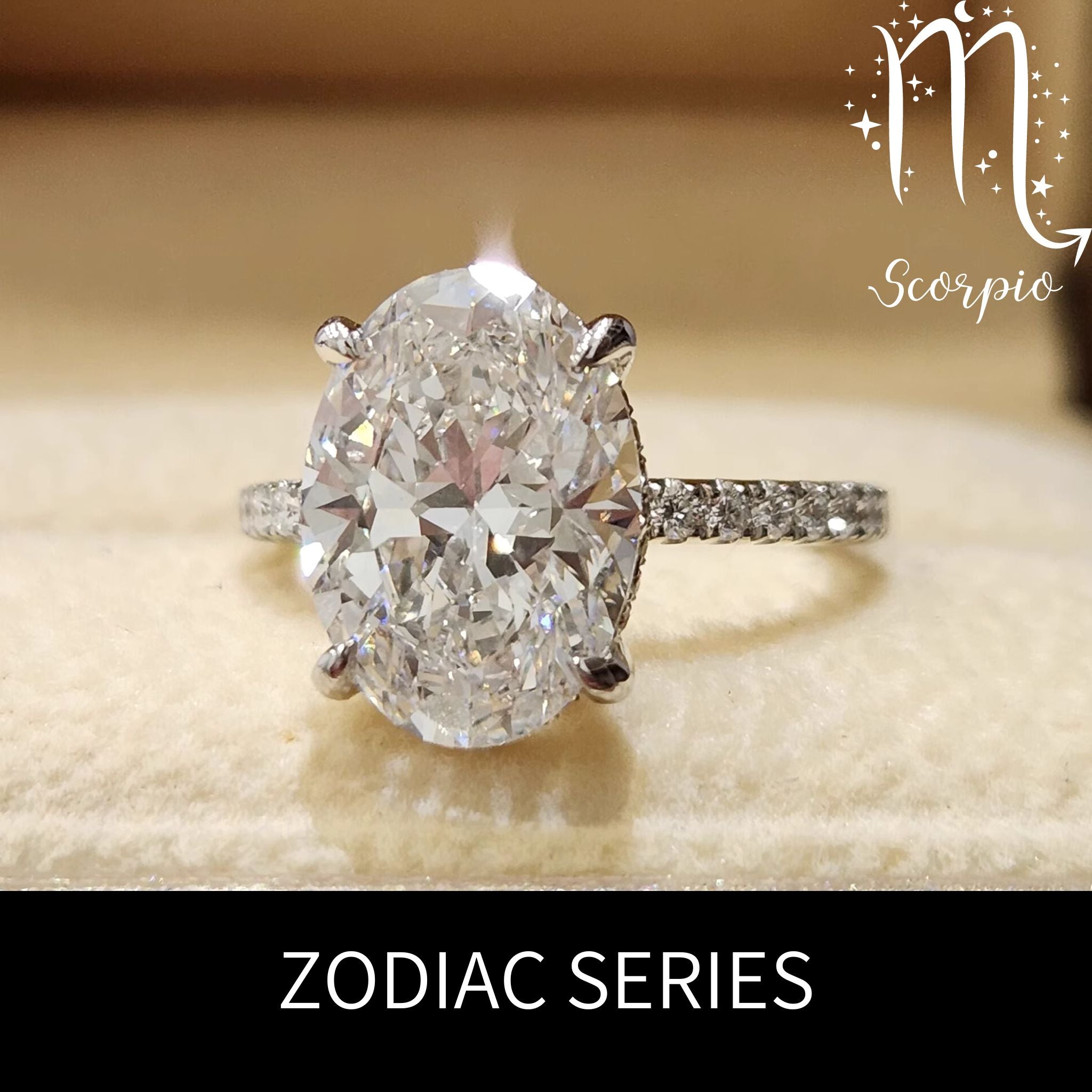 Scorpio Oval Hidden Halo Engagement Ring with Pavé Bands