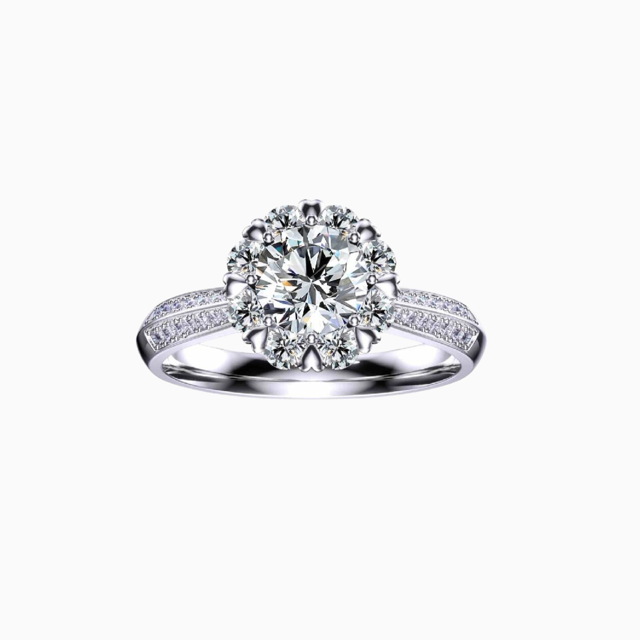 Eternal Sunflower Halo Engagement Ring with Diamonds on Band: 1 - Carat