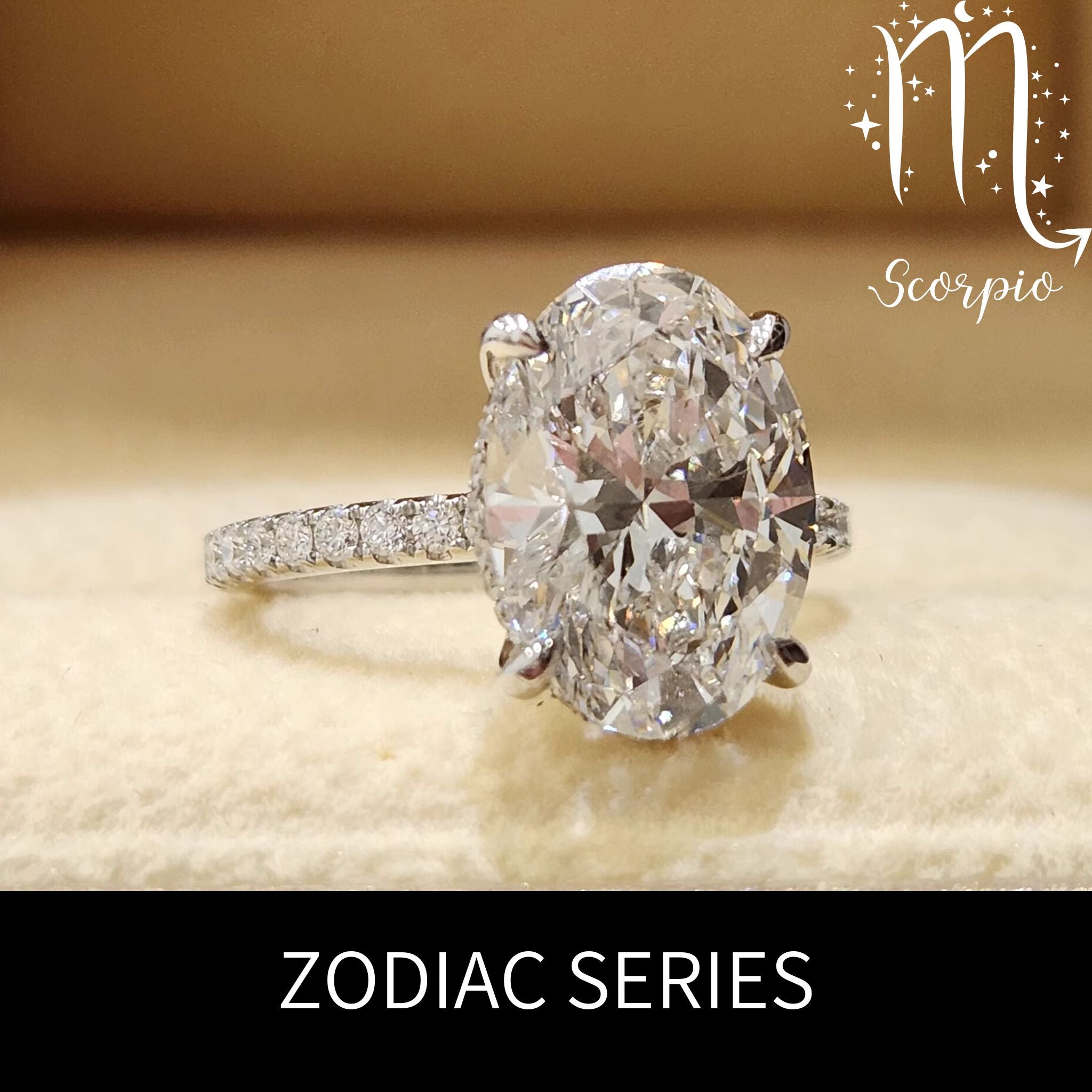 Scorpio Oval Hidden Halo Engagement Ring with Pavé Bands