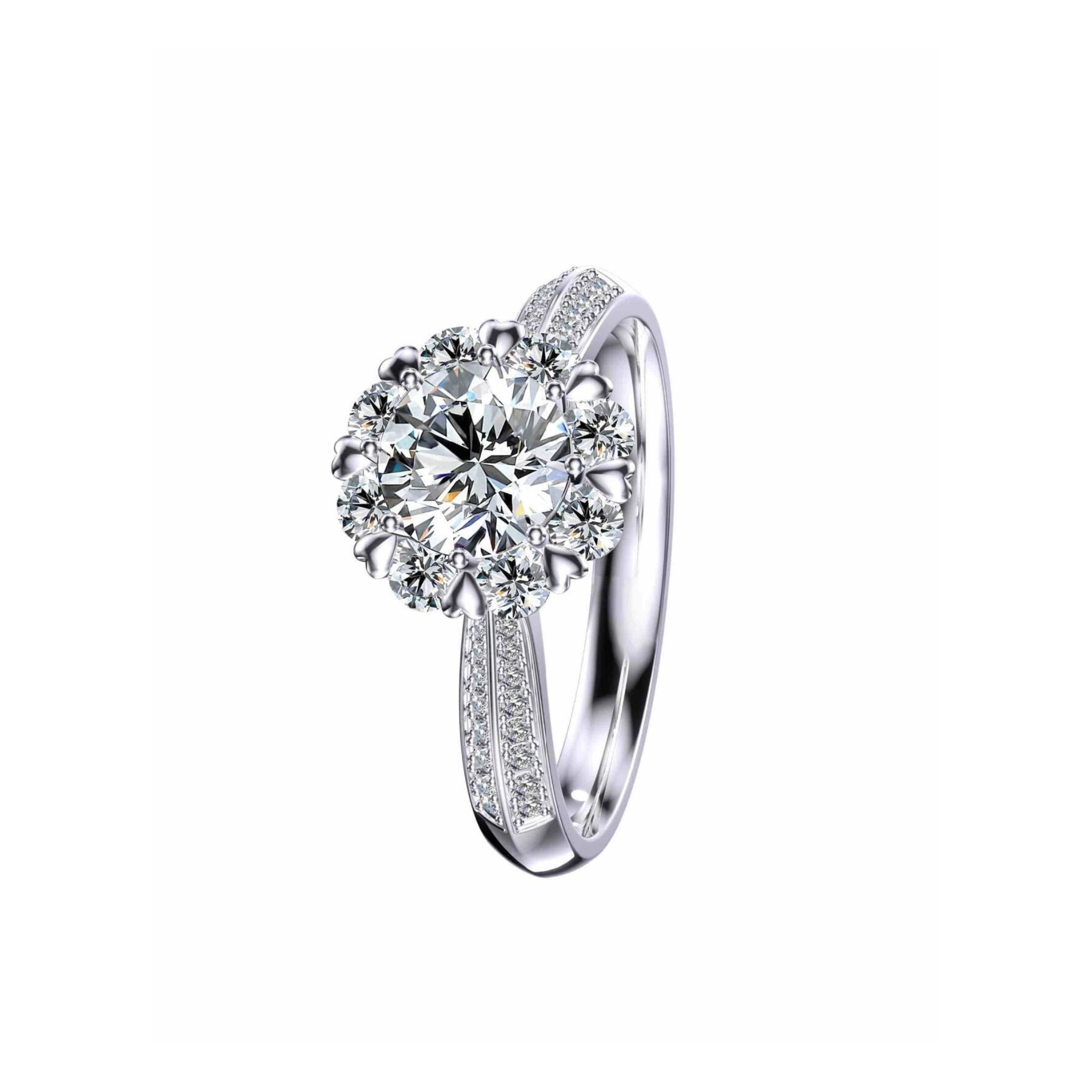 Eternal Sunflower Halo Engagement Ring with Diamonds on Band: 1 - Carat