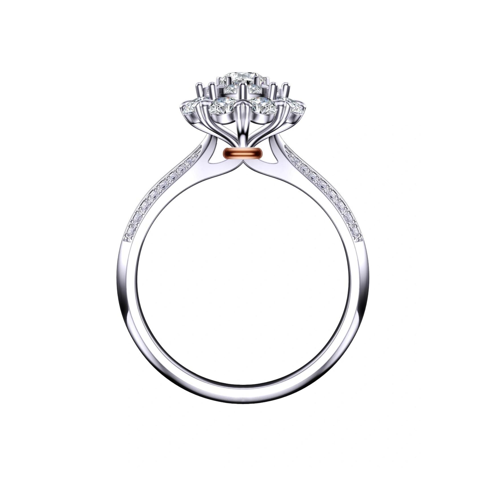 Eternal Sunflower Halo Engagement Ring with Diamonds on Band: 1 - Carat