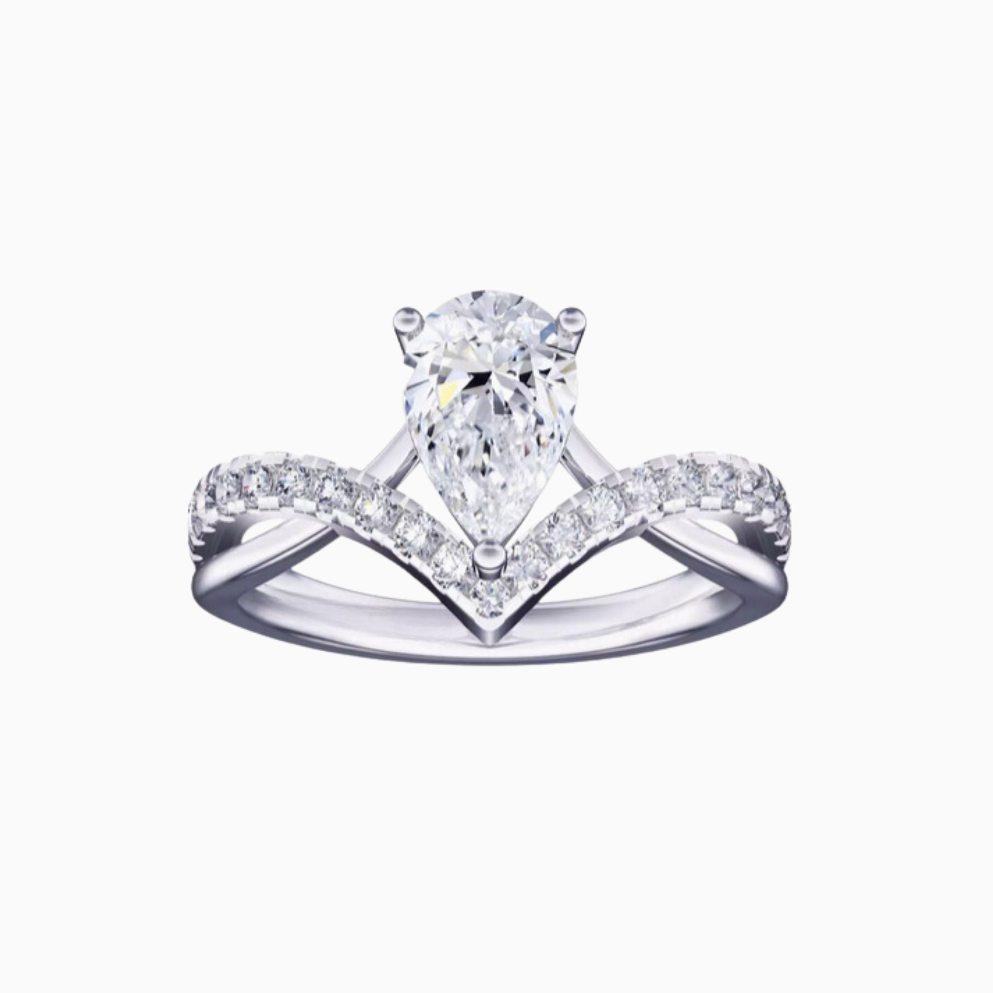 Pear Brilliant Diamond Romance Crown Engagement Ring with Diamonds on Band