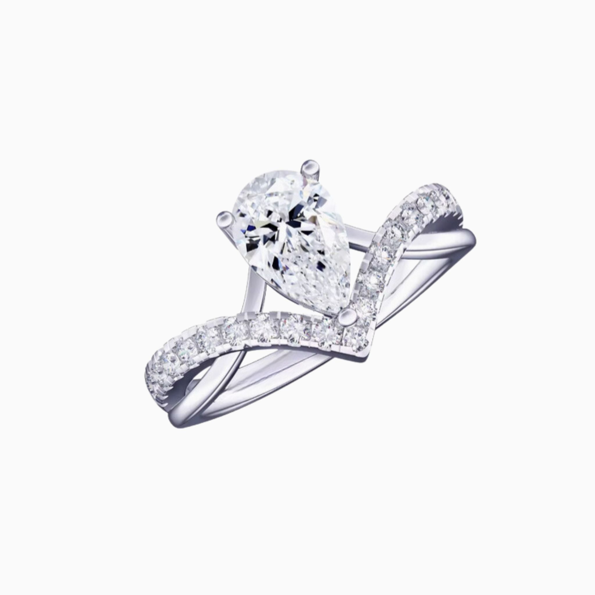 Pear Brilliant Diamond Romance Crown Engagement Ring with Diamonds on Band