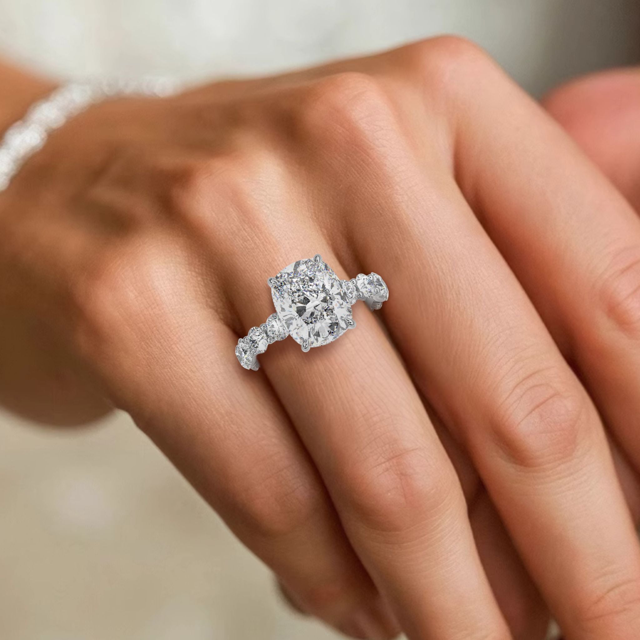 The Eviane: Cushion Wave-Pavé Hidden Halo Engagement Ring