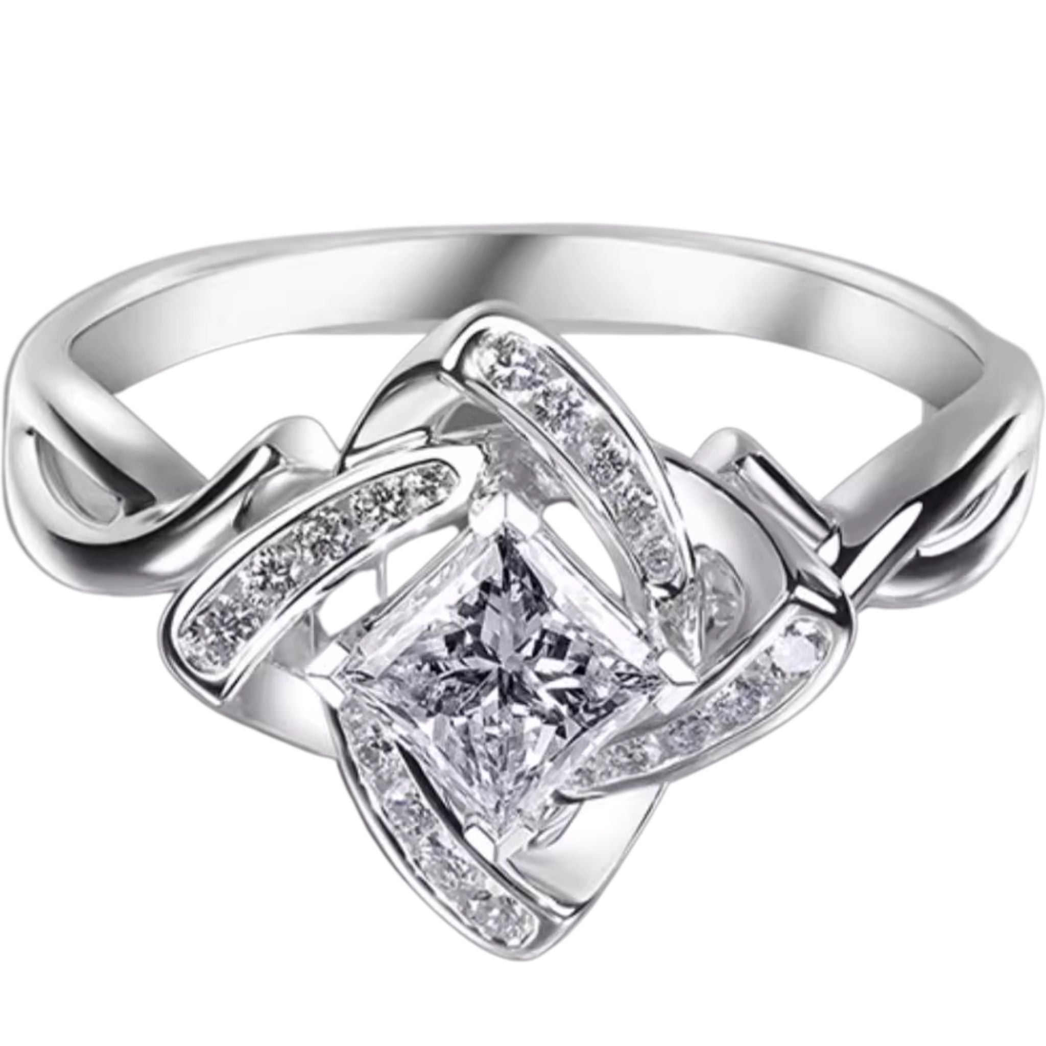 Merise Eternal Flower Engagement Ring with Princess Brilliant Diamond: 1 - Carat