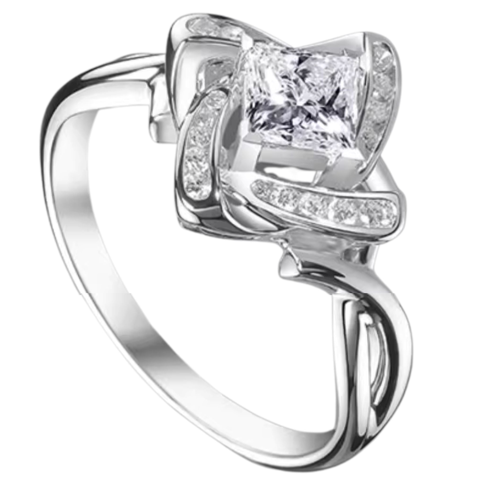 Merise Eternal Flower Engagement Ring with Princess Brilliant Diamond: 1 - Carat